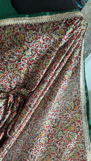 Designer Soft Silk - Green Maroon Kalamkari Printed