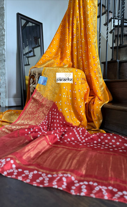 Designer Bandhani Banarasi - Marigold Orange Color