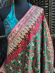 Designer Satin Maslin Silk - Green Red Patola Print