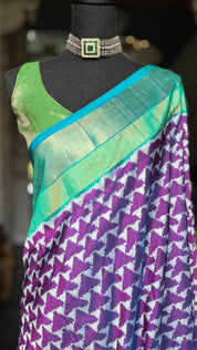 Pure Silk Ikat - Purple Sea Green Pochampally