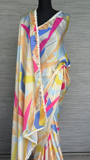 Designer Satin Chiffon Silk - Cream Yellow