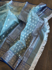 Chanderi Organza Silk - Light Aqua grey Blue
