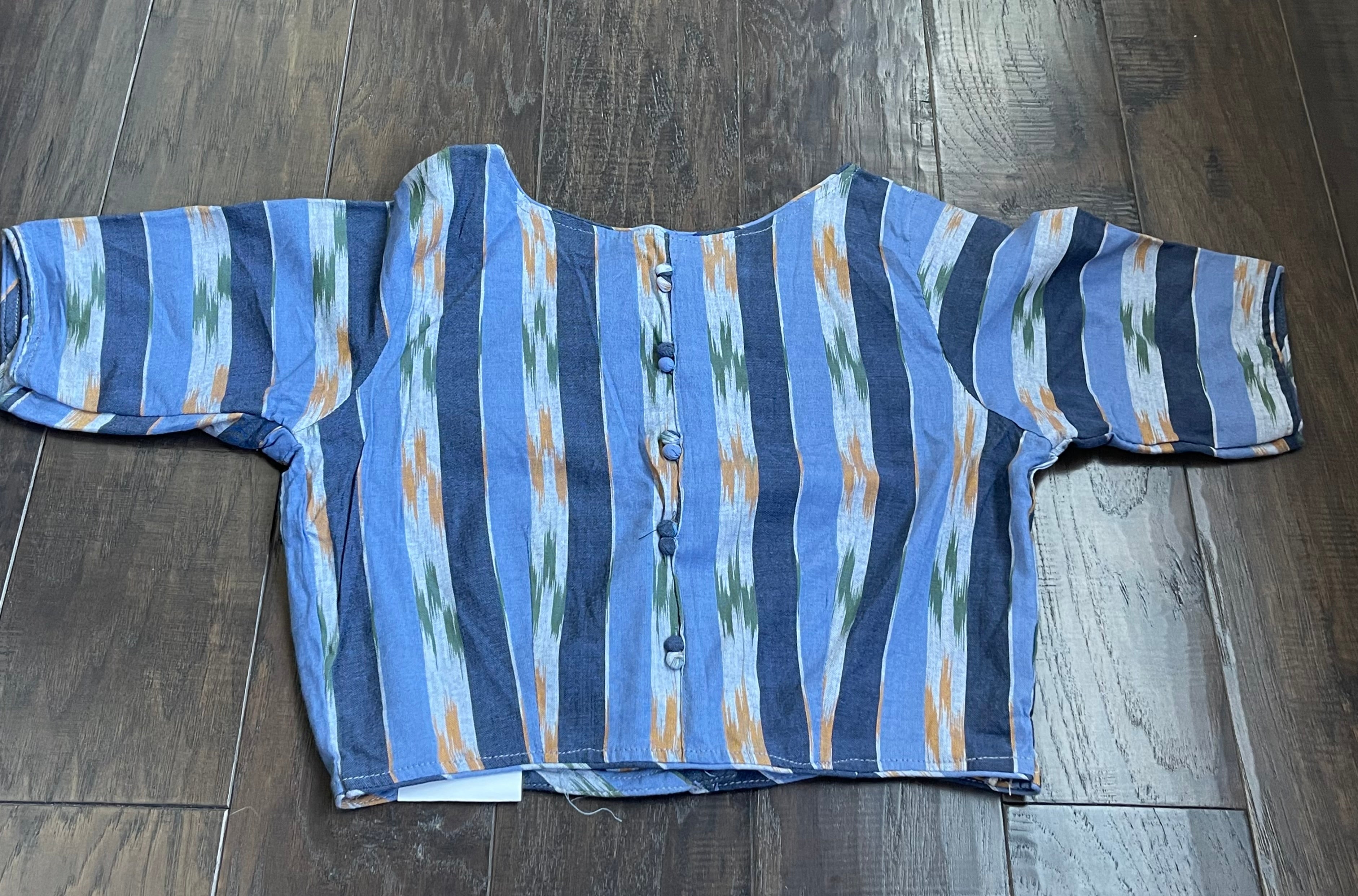 Designer Cotton Blouse - Light Dark Blue Ikat