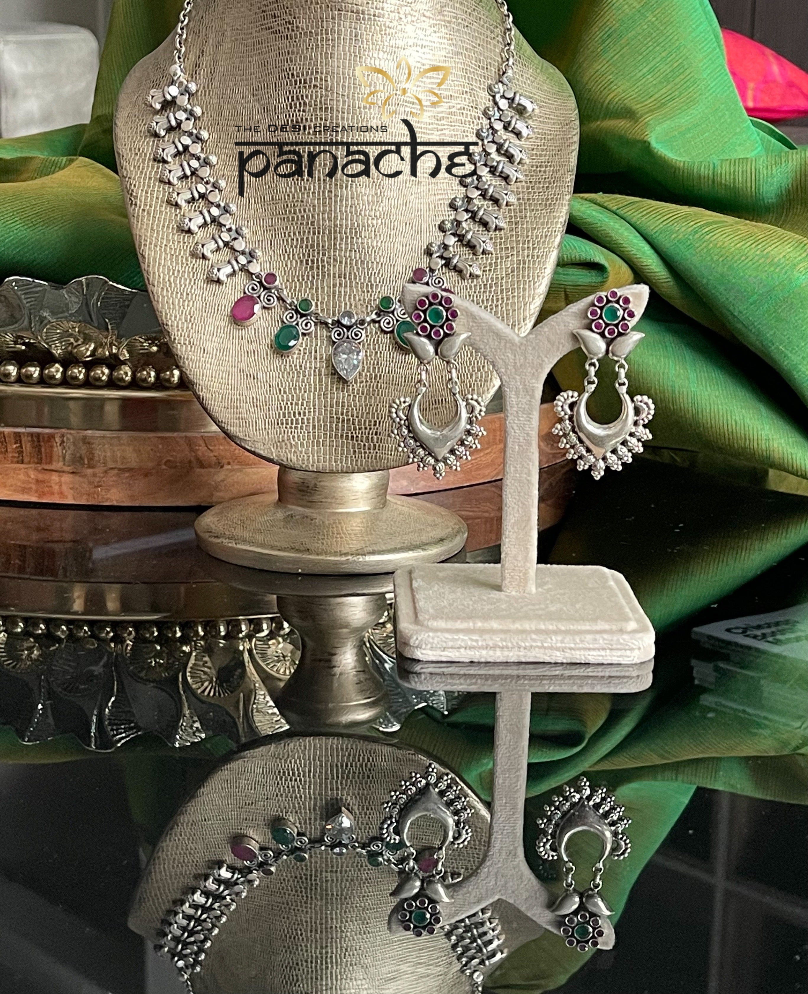 Silver 925 Necklace Earring Set - Temple Stone