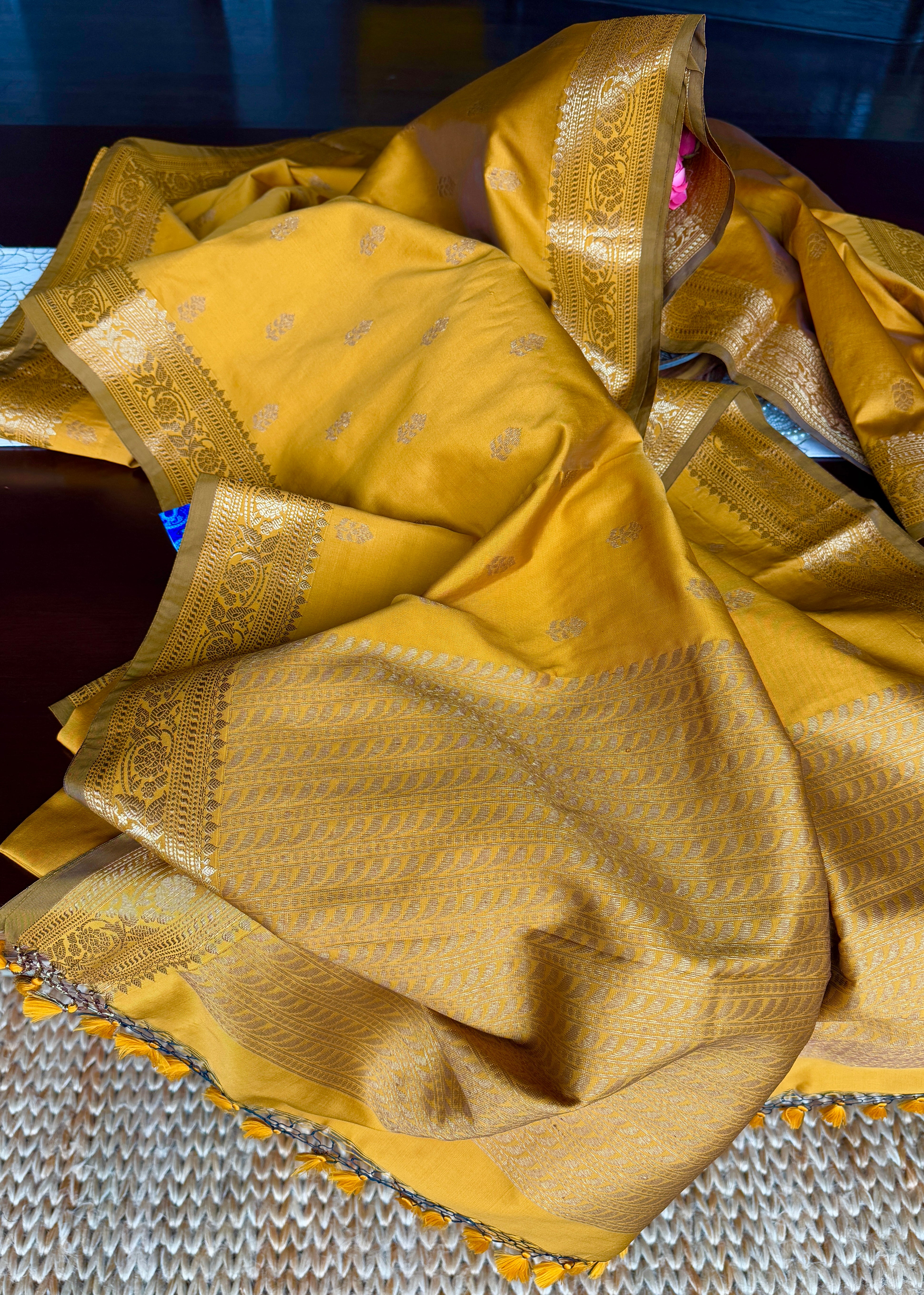 Soft Silk Banaras Saree - Ochre Brown