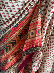 Satin Maslin Silk Printed - Beige Maroon Green