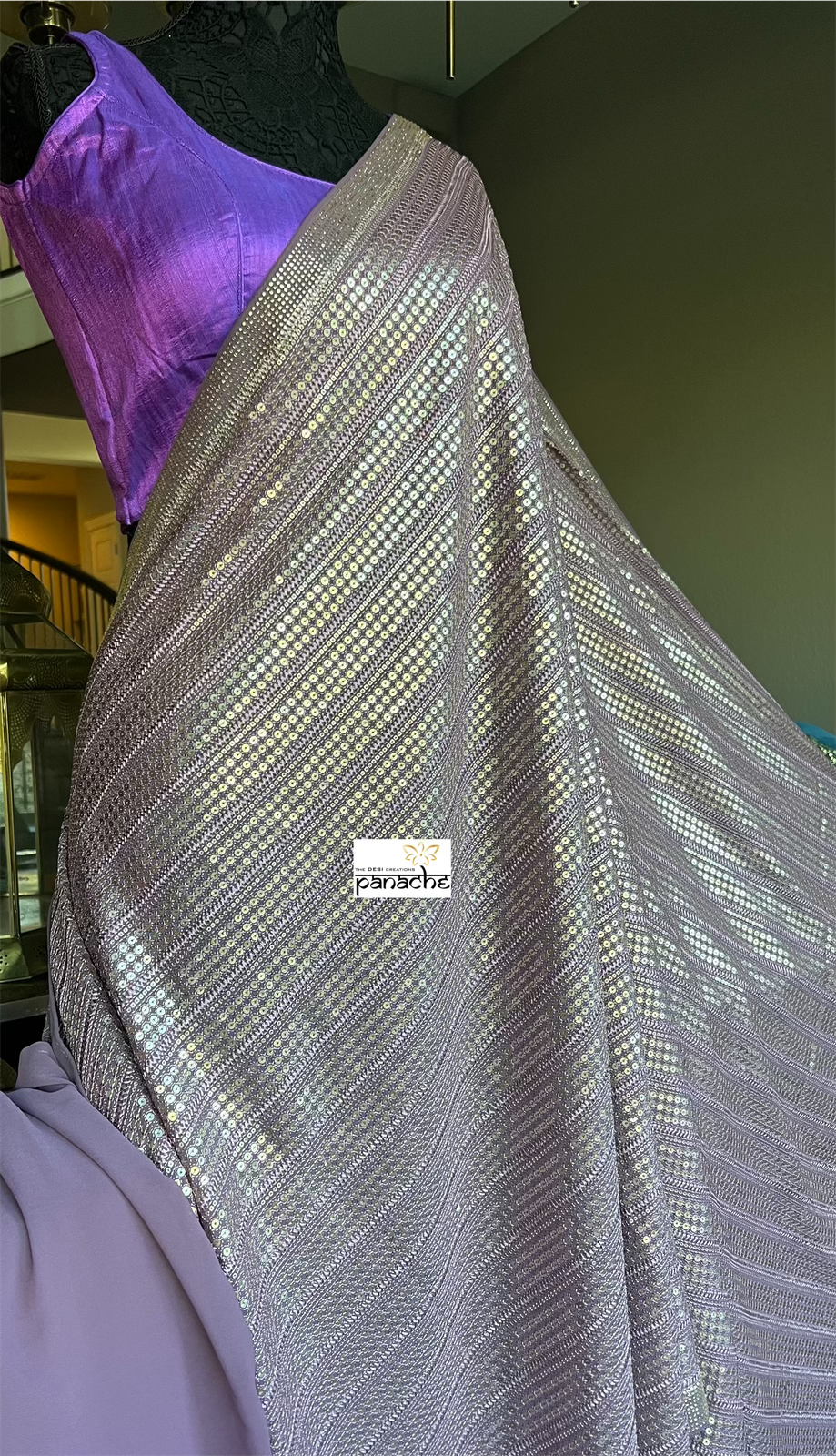 Designer Sequin Georgette - Light Purple Mauve Sequin work