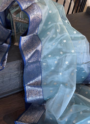 Chanderi Organza Silk - Light Aqua grey Blue