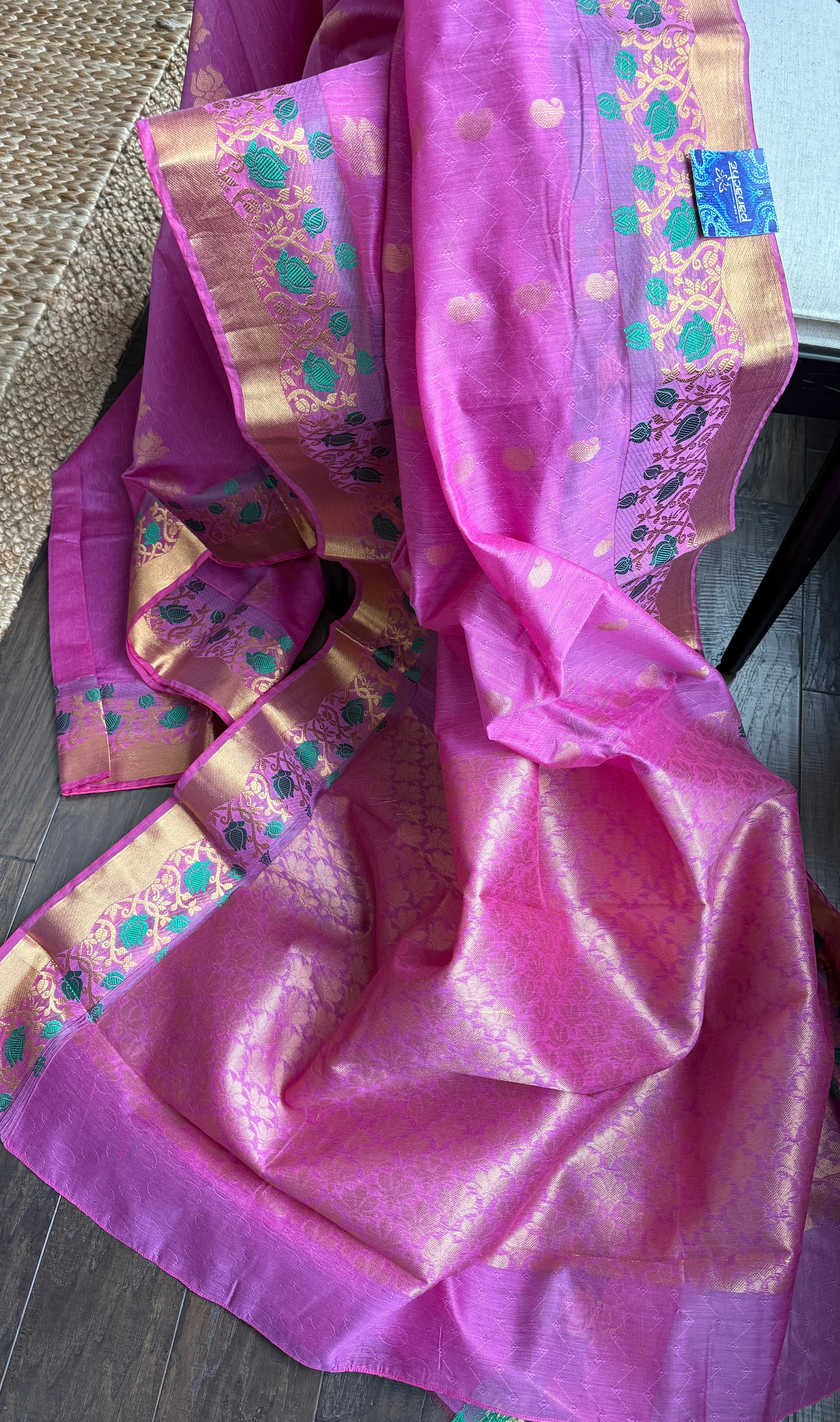Cotton Silk Kanjivaram - Pink Green