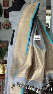 Linen Silk Banarasi - Grey Firozi