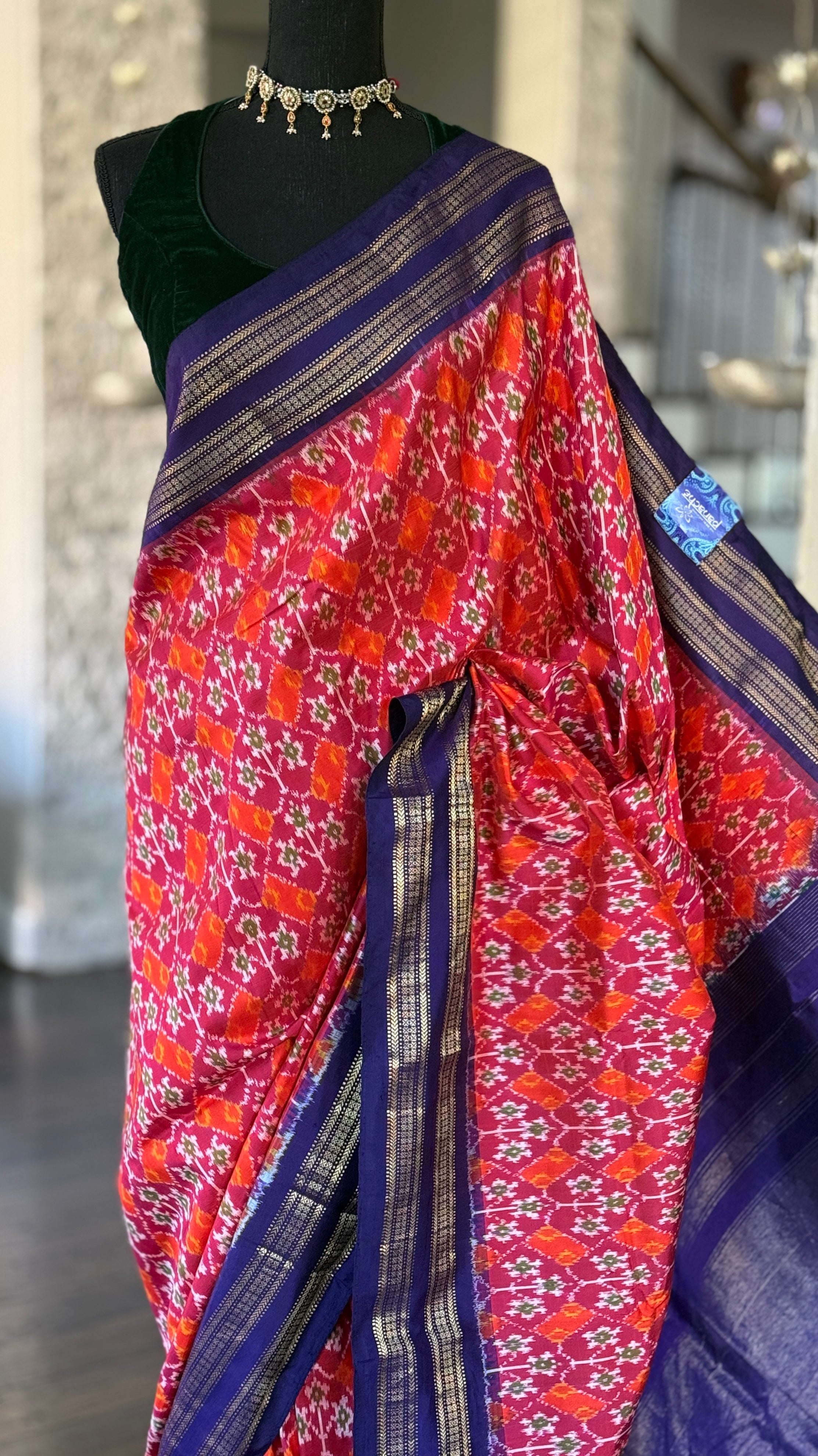 Pure Silk Ikat - Orange Purple Pochampally
