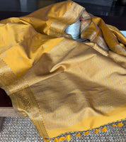 Soft Silk Banaras Saree - Ochre Brown