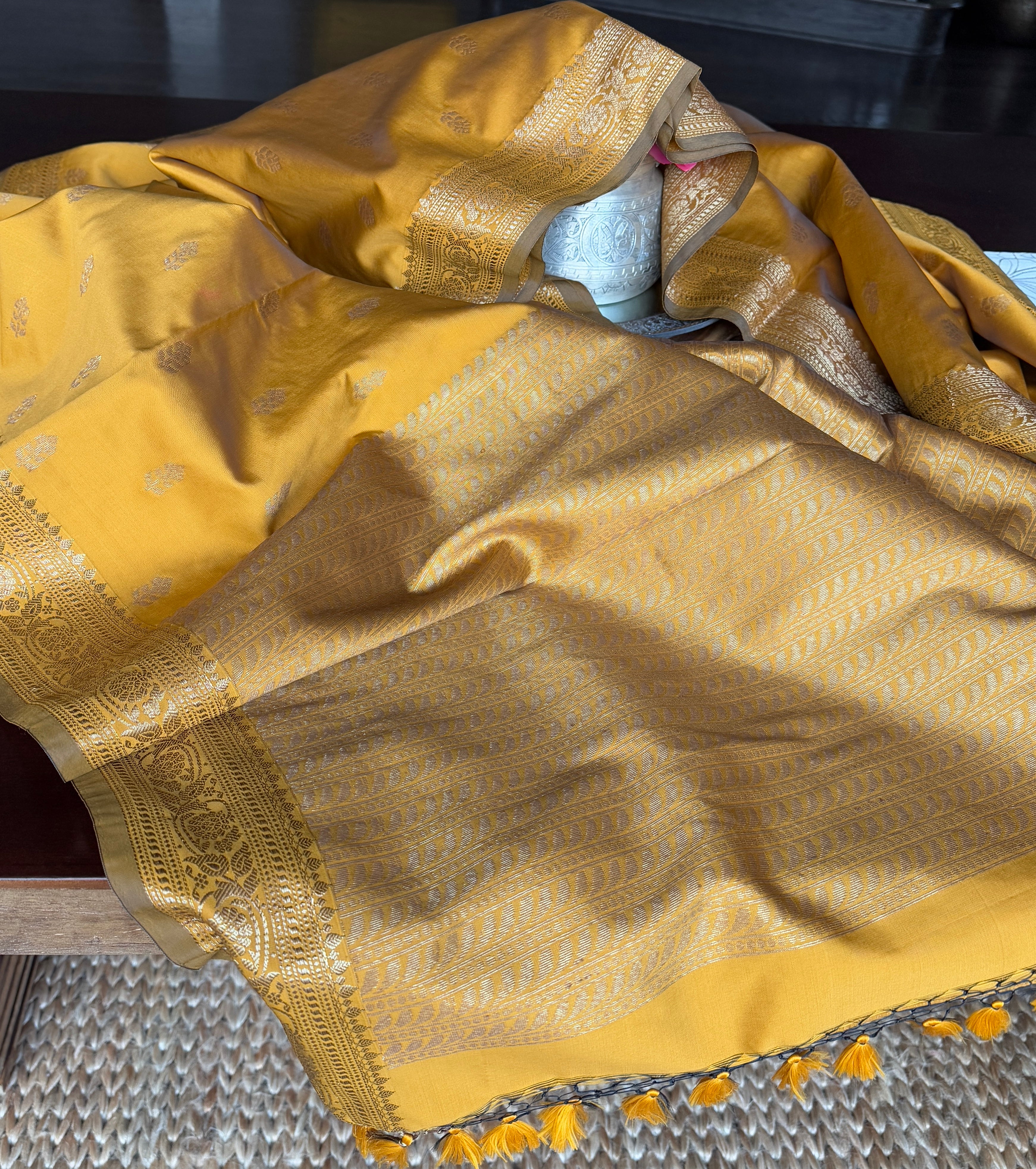 Soft Silk Banaras Saree - Ochre Brown