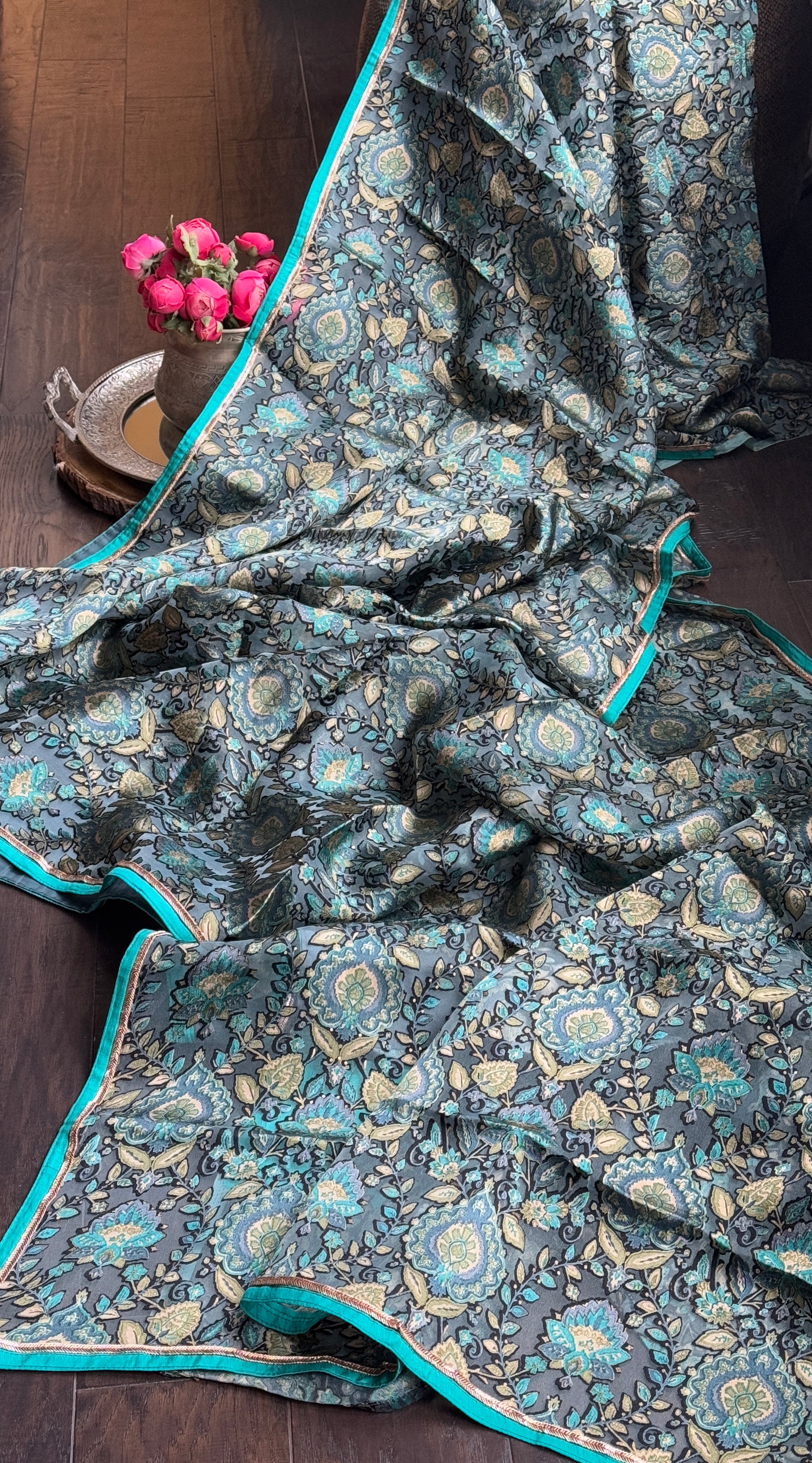Designer Organza Satin - Grey Firozi