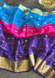 Soft Dupion Cotton Saree - Firozi Pink Purple
