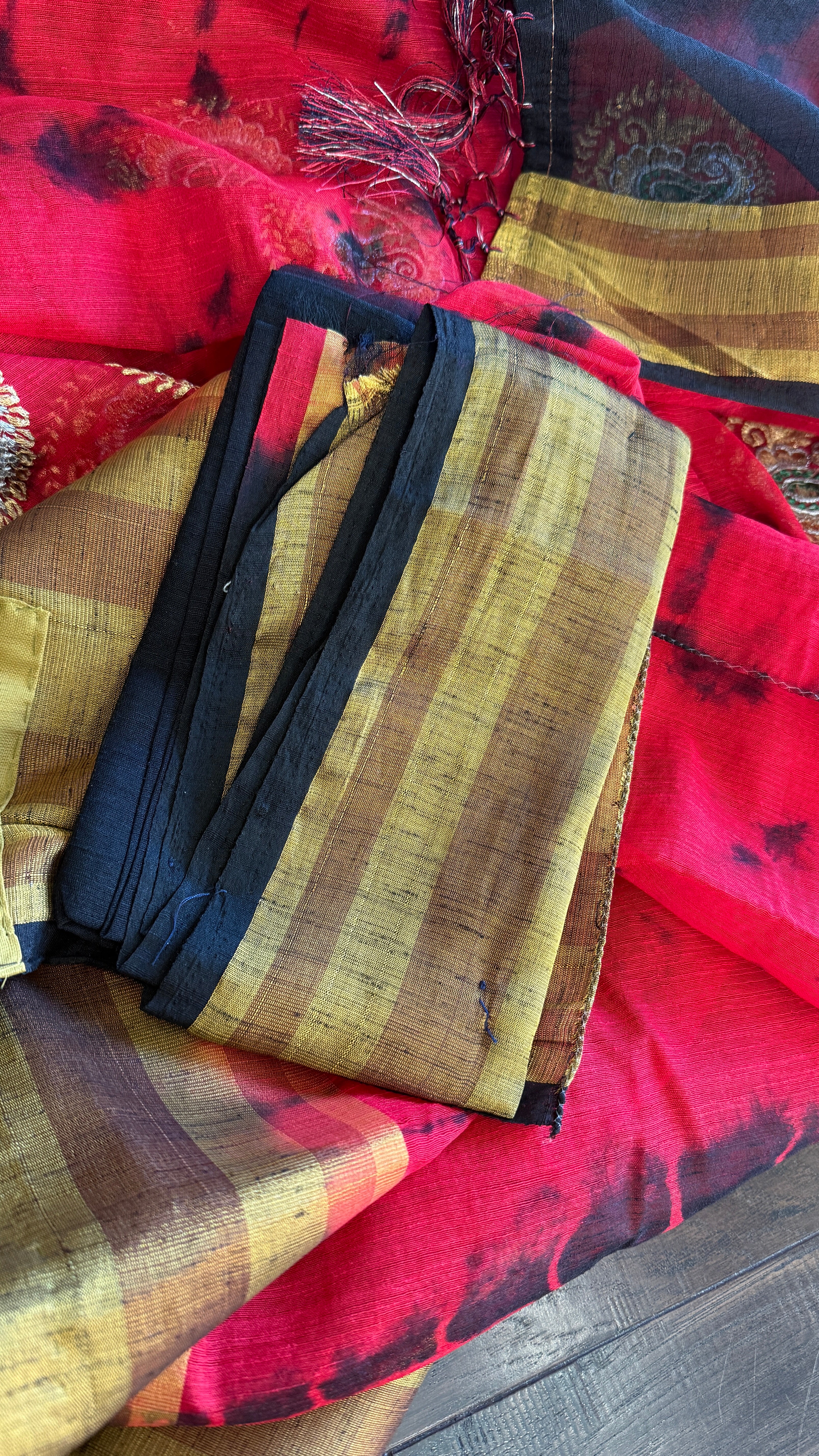 Soft Dupion Tie-Dye Saree - Ted Black Paisley