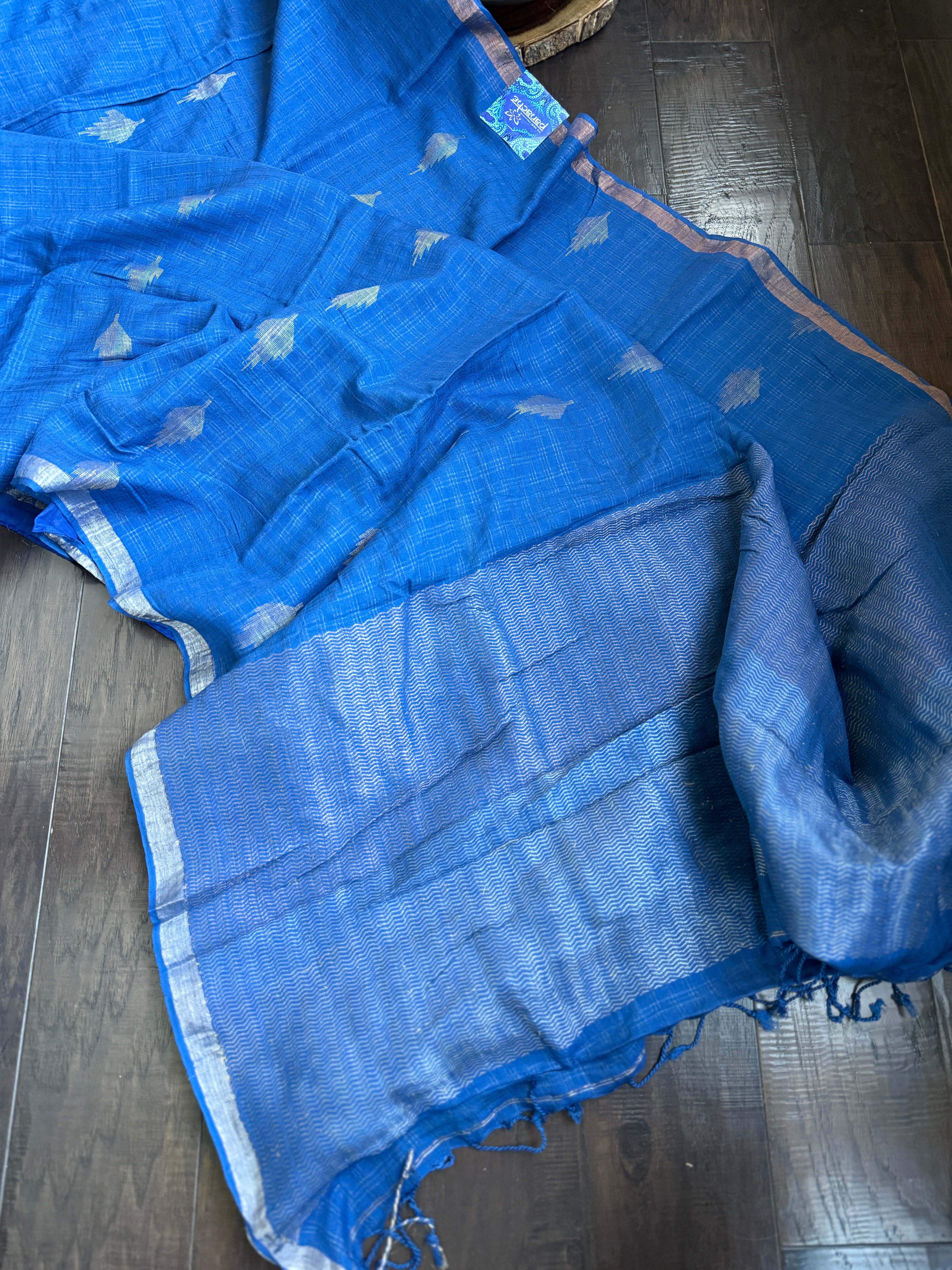 Pure Khadi Cotton - Blue Zari Checkered