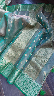 Tissue Chanderi Silk - Green Golden Zari