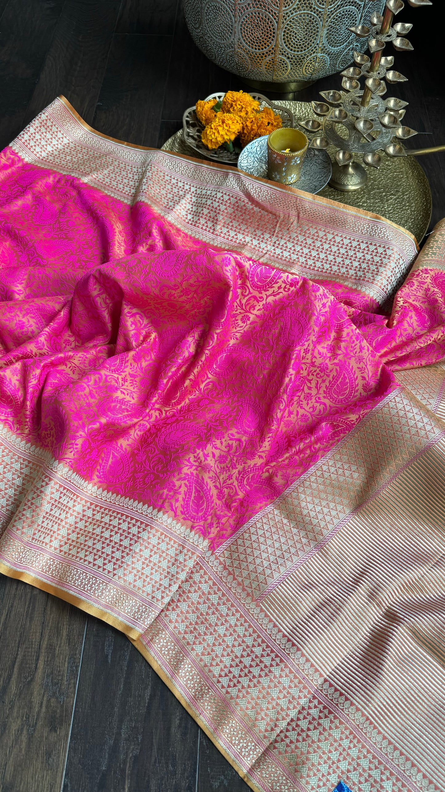 Soft Silk Banarasi - Pink Yellow Tanchoi