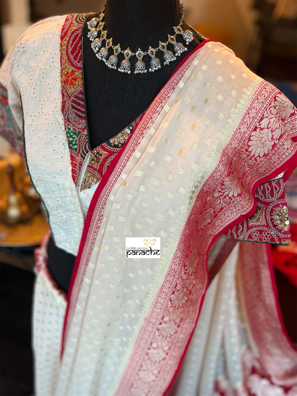 Khaddi Georgette Banarasi - Beige Red