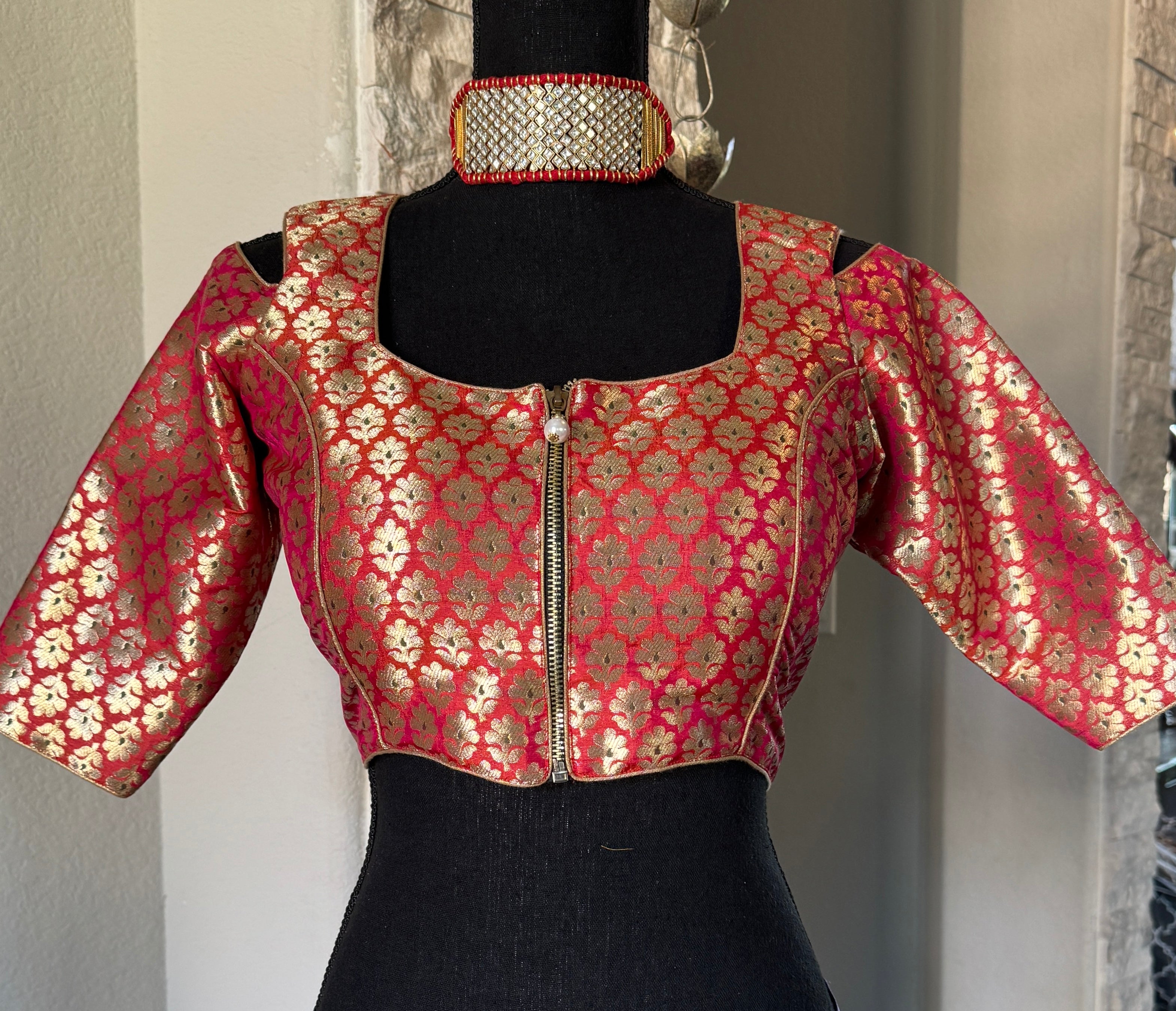 Designer Blouse - Pink Dual Shaded Cold Shoulder