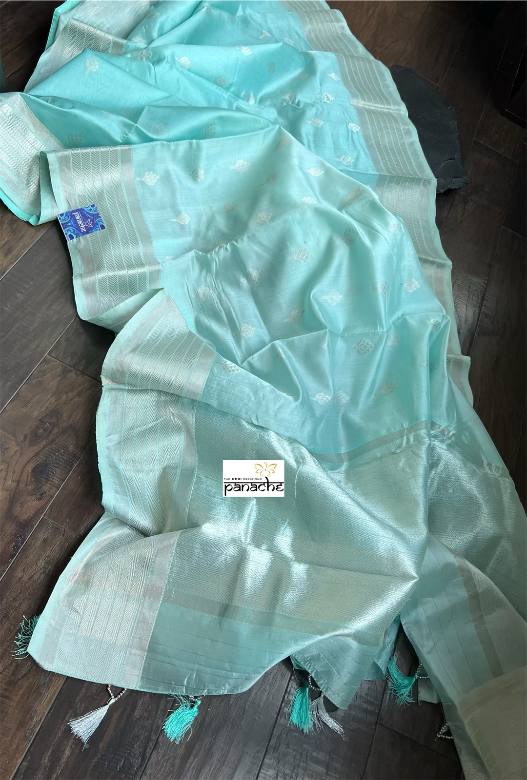 Pure Chanderi Pattu Silk - Light Firozi