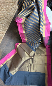 Cotton Silk Banaras Chanderi - Black Magenta