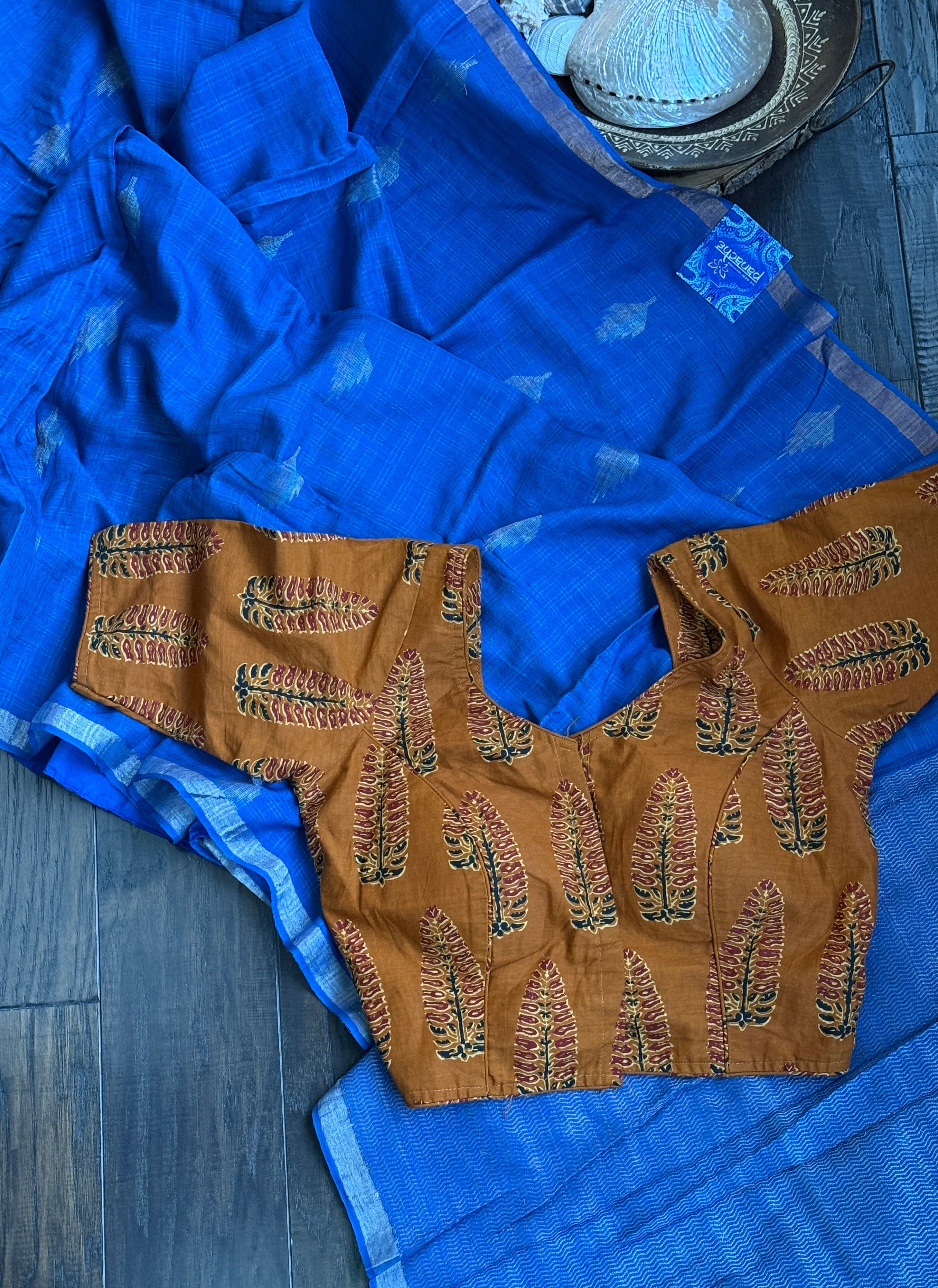 Pure Khadi Cotton - Blue Zari Checkered