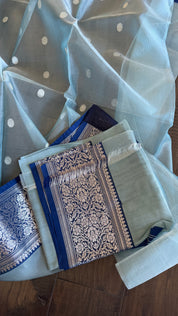 Chanderi Organza Silk - Light Aqua grey Blue