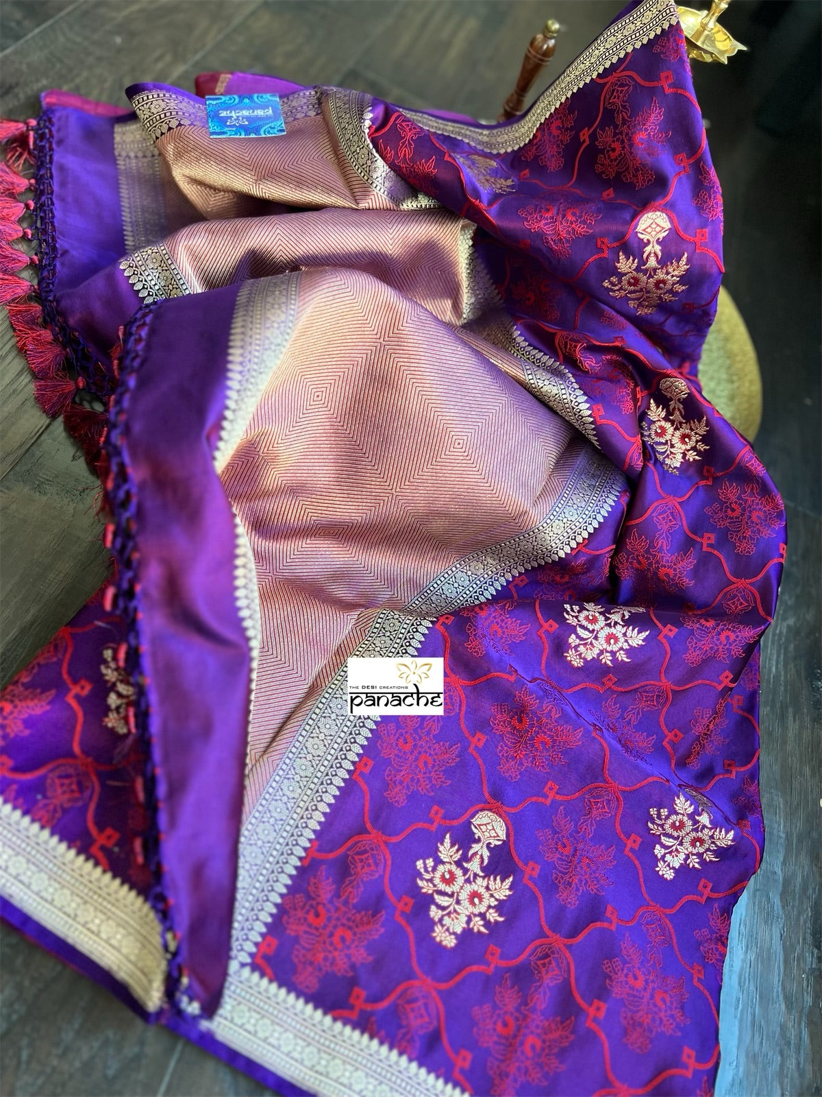 Pure Silk Mashru Banarasi- Purple