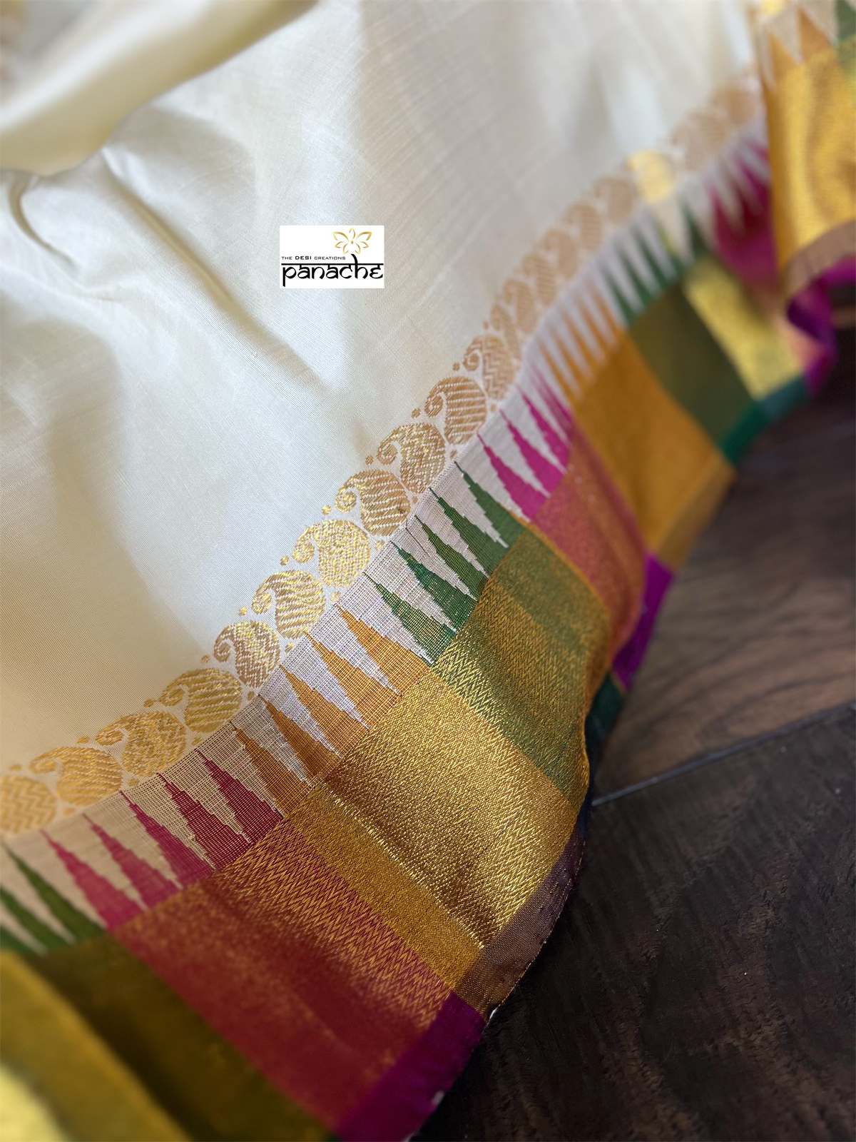Silk Kanjivaram - Cream Purple Rangkat