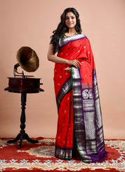 Pure Silk Gadwal - Red Blue