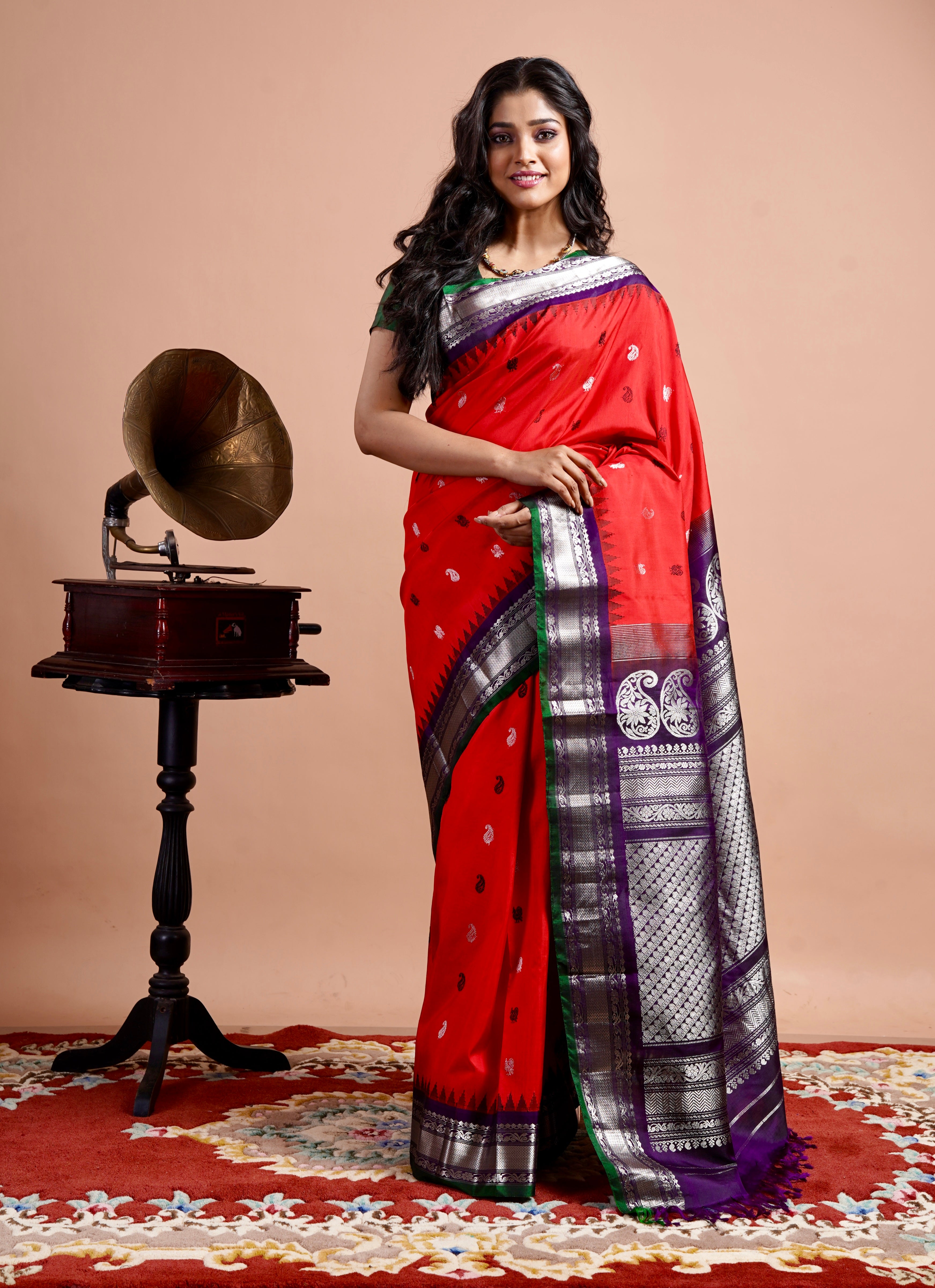 Pure Silk Gadwal - Red Blue