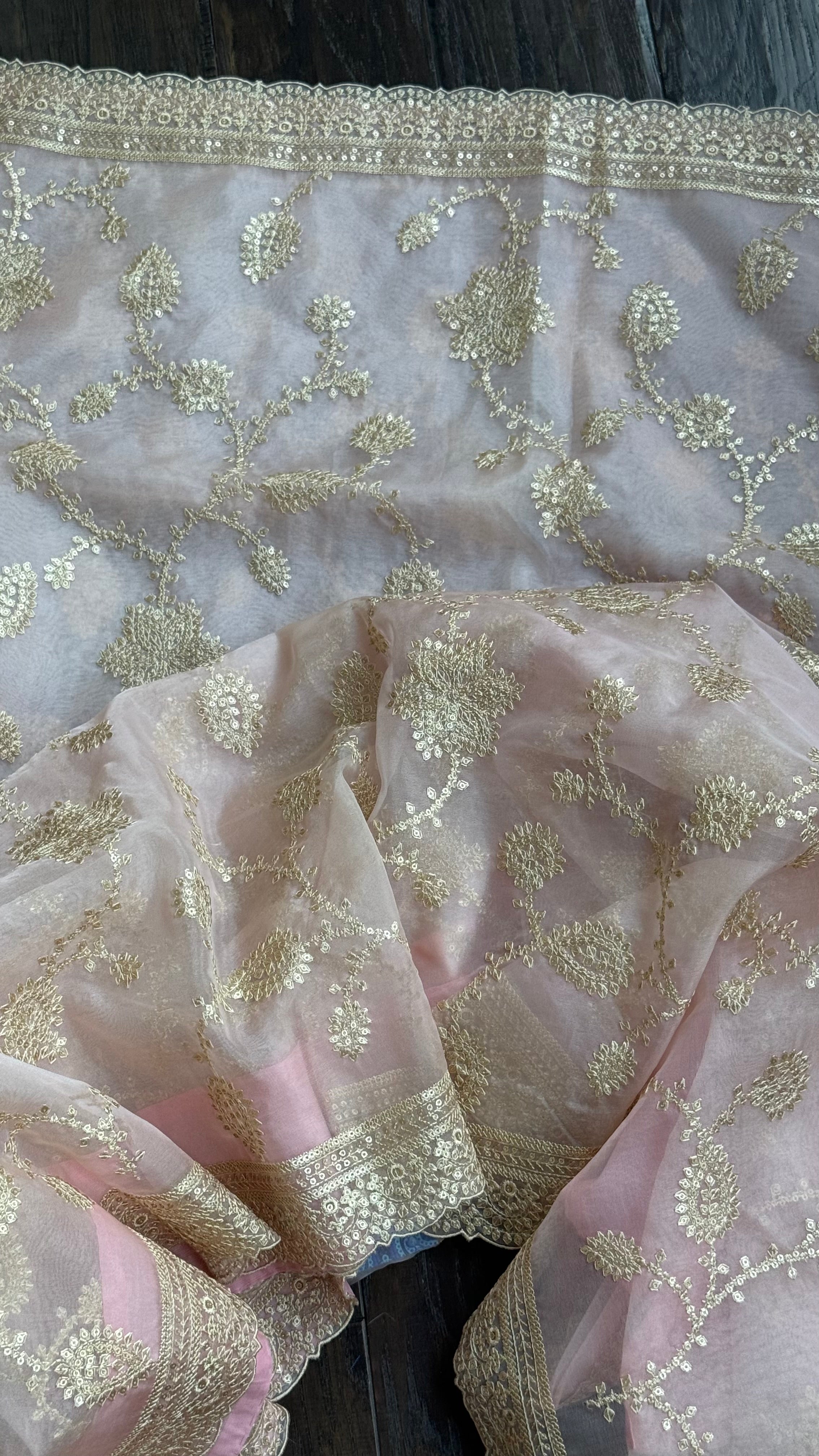 Designer Organza Sequin - Pale Peach Pink
