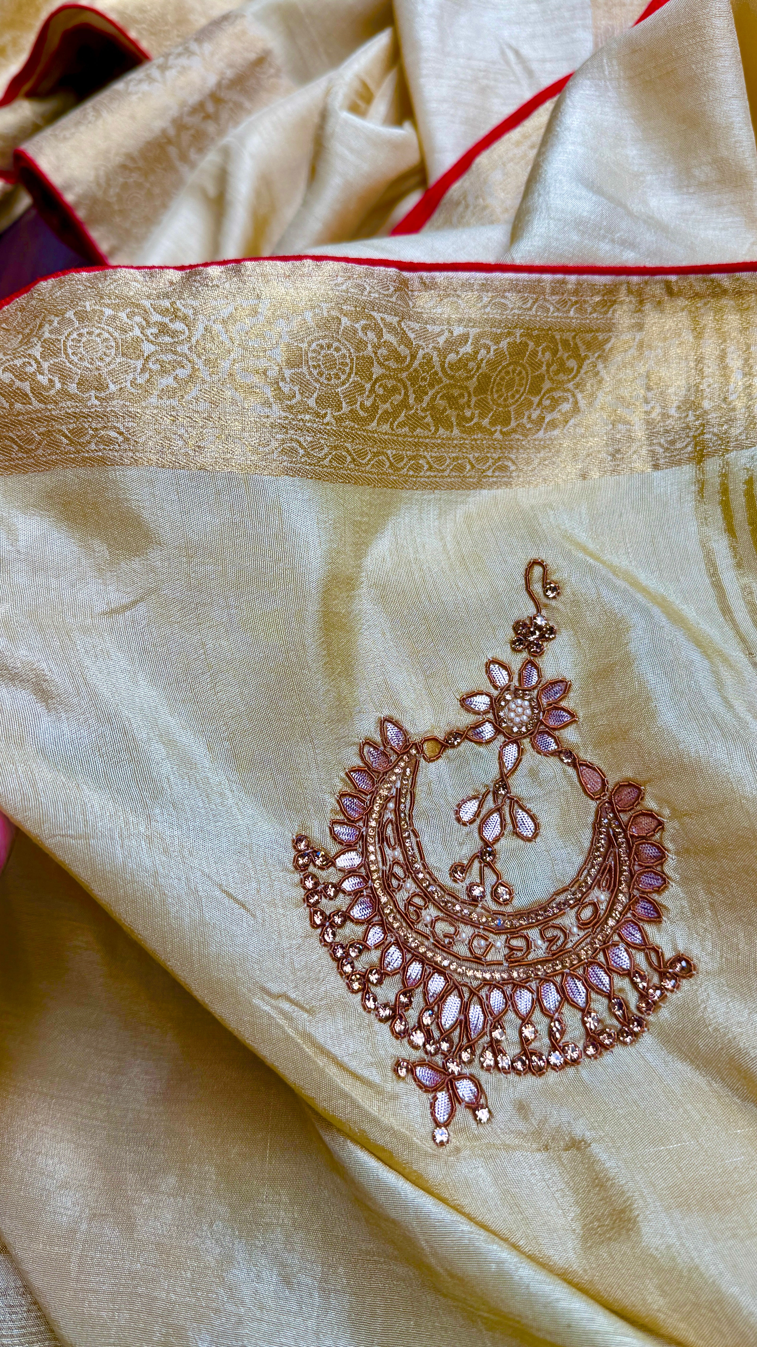 Designer Muga Banarasi - Light greenish Yellow Gold