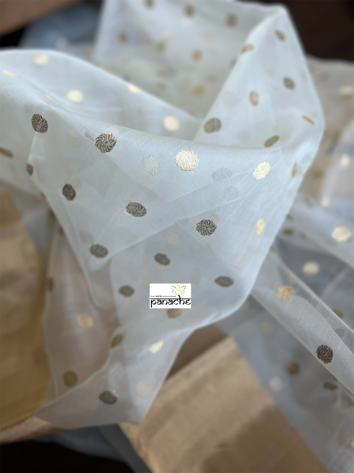 Pure Chanderi Organza Silk - Off White Eknalya