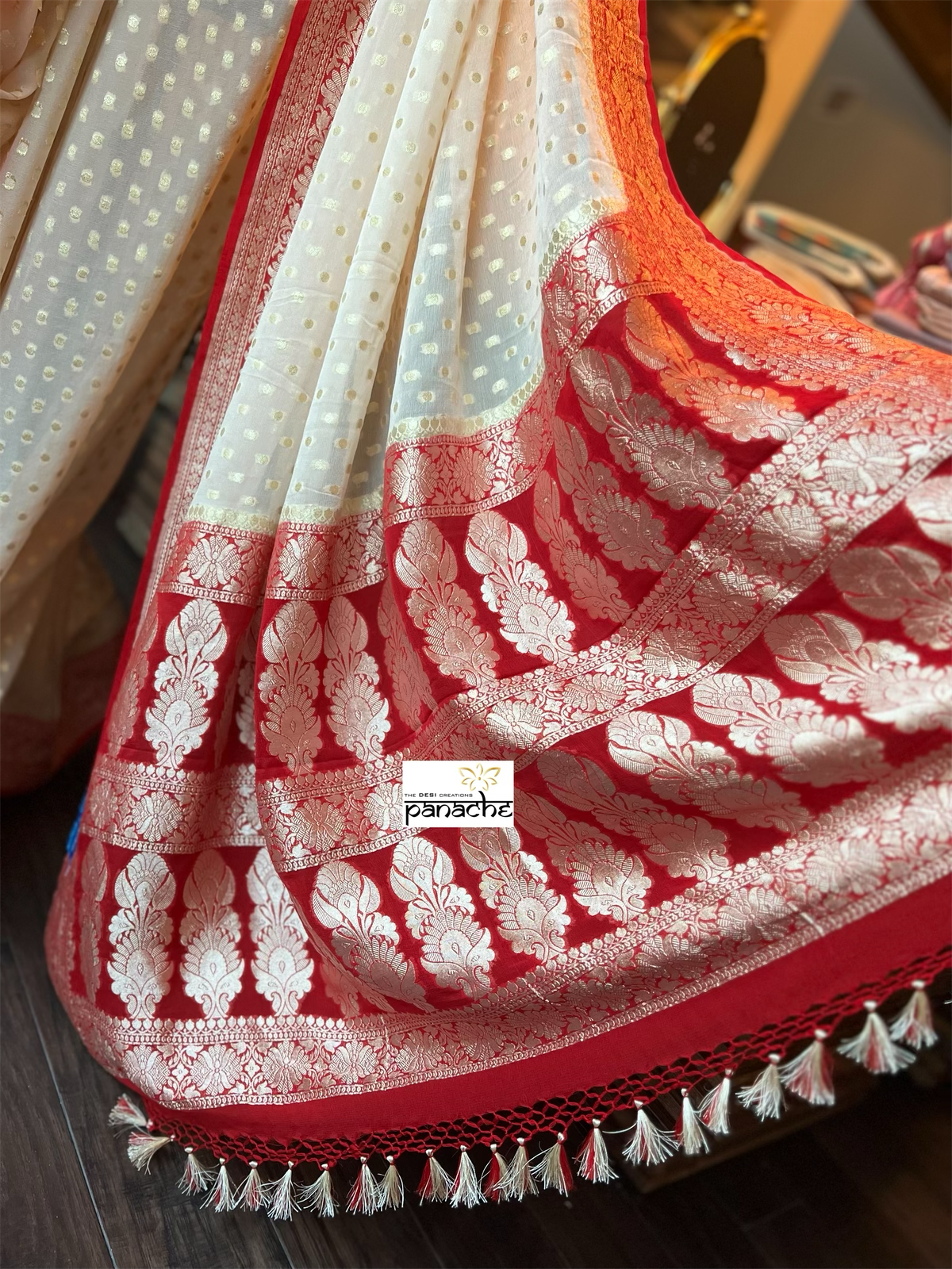 Khaddi Georgette Banarasi - Beige Red