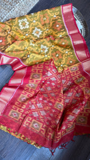 Pure Cotton Silk Ikat - Yellow Red