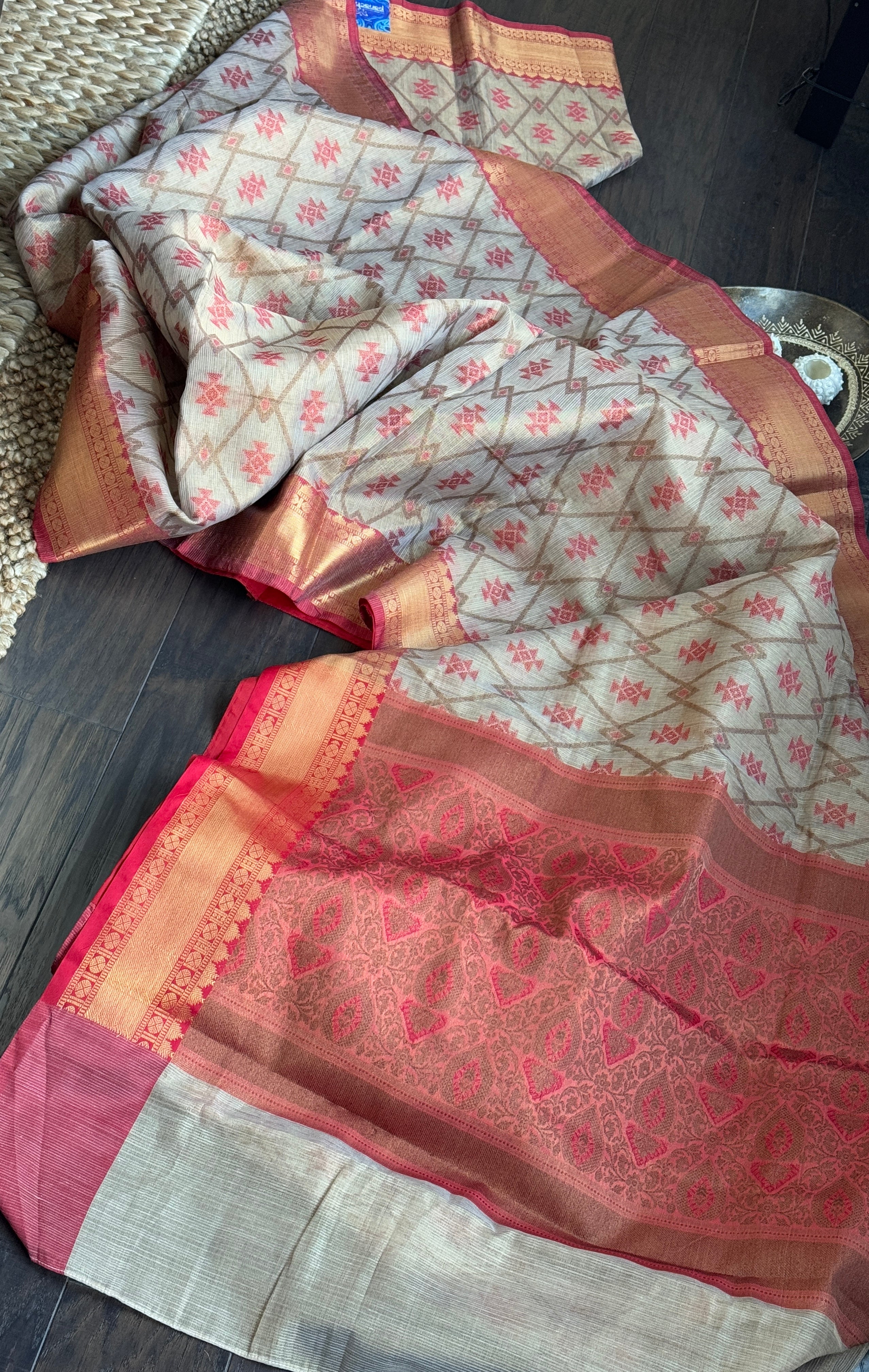 Tissue Kota Silk - Tan Beige Red