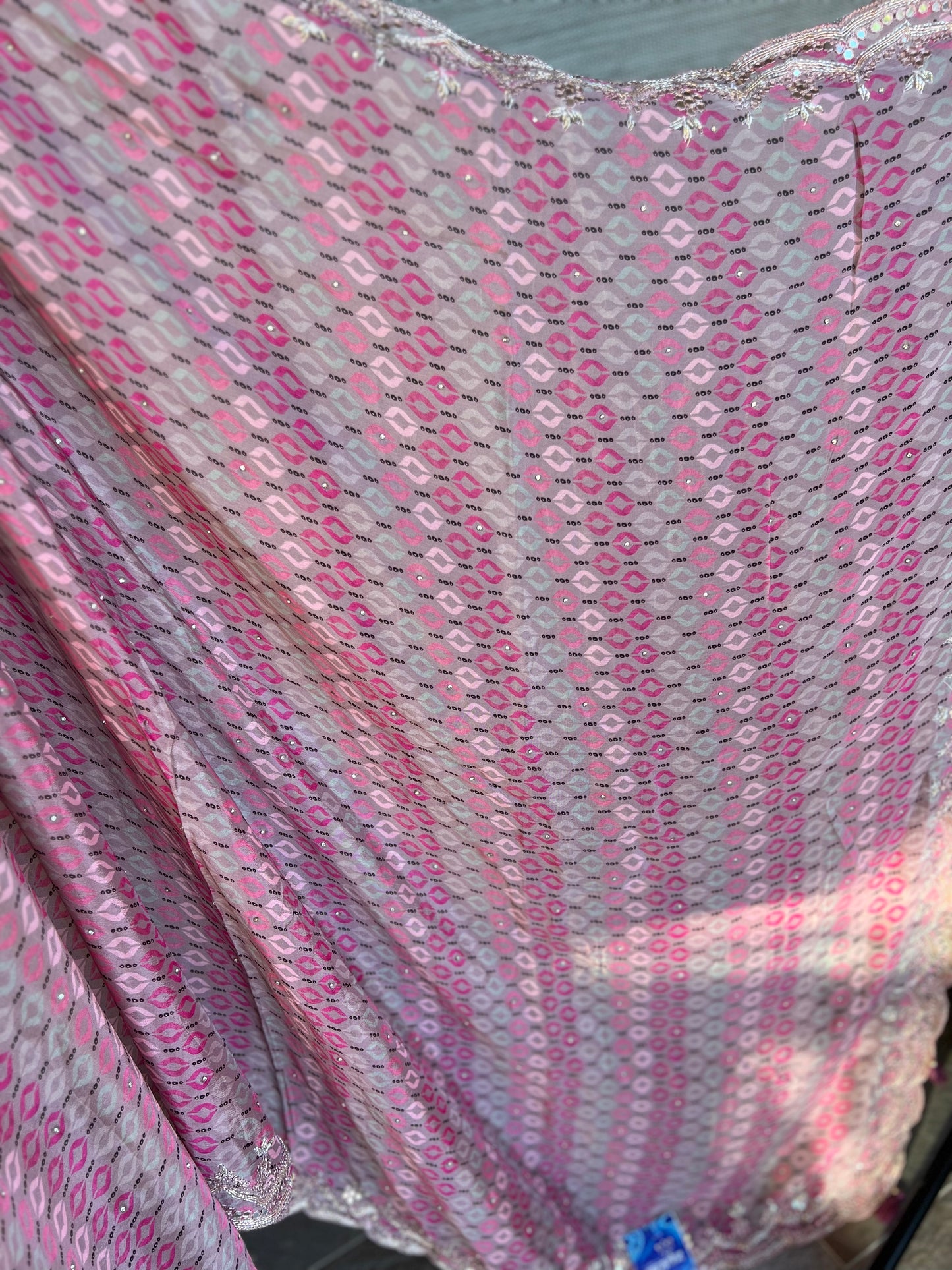 Designer Crepe Satin - Pink Grey