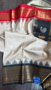 Pure Silk Gadwal - Tan Red Black Ganga Yamuna