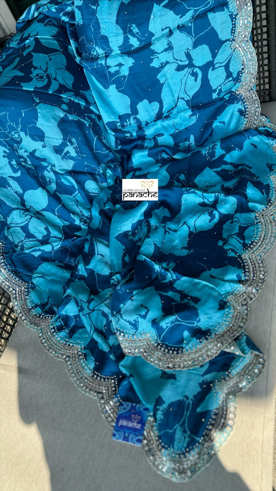 Designer Crepe Satin - Blue Firozi