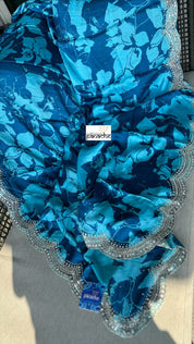 Designer Crepe Satin - Blue Firozi