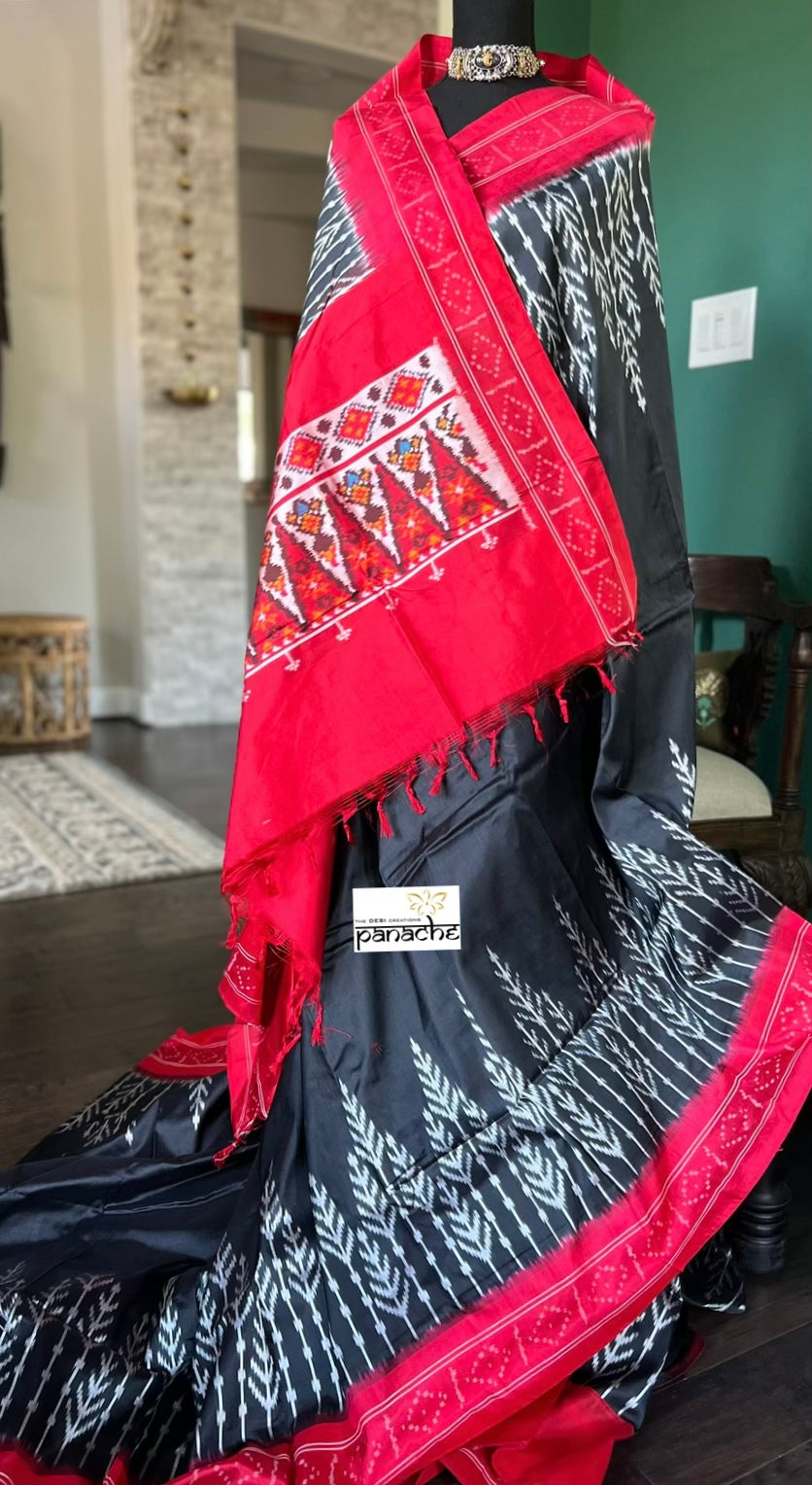 Pure Silk Ikat - Black Red Pochampally