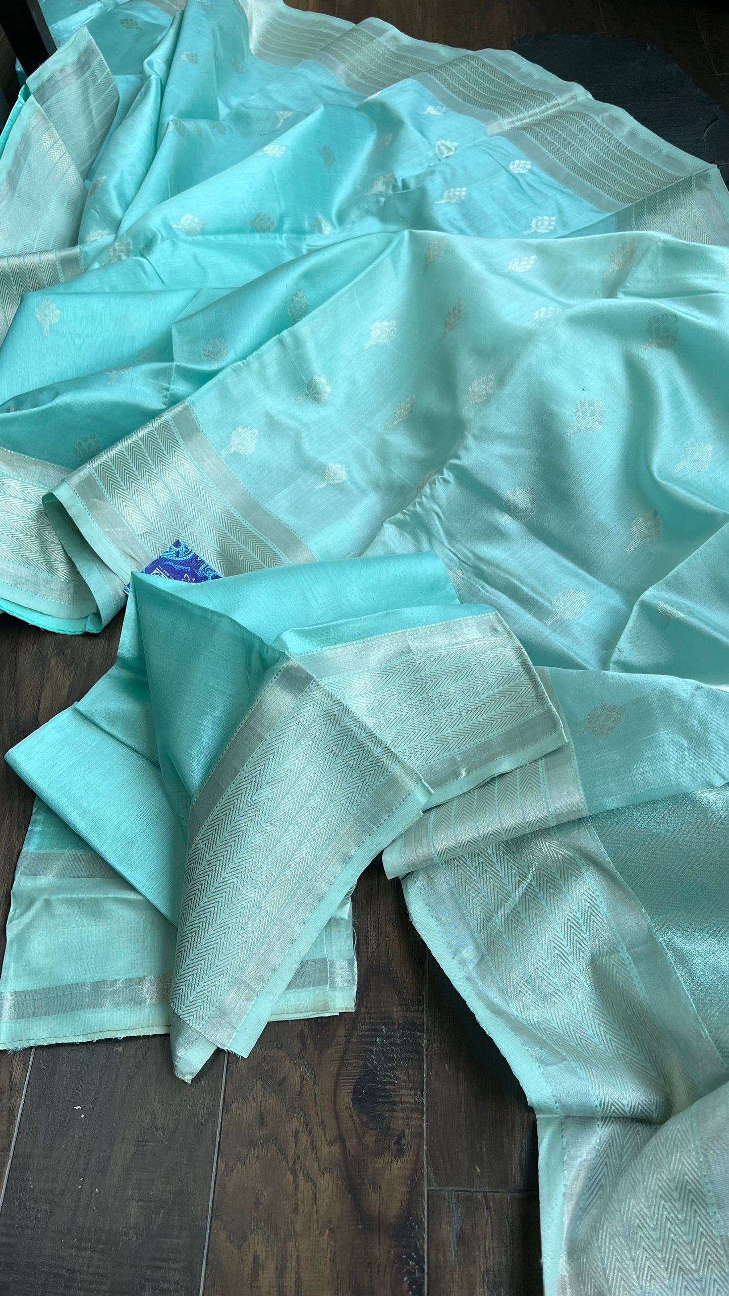 Pure Chanderi Pattu Silk - Light Firozi