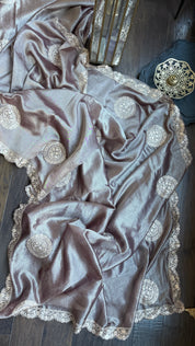 Designer Crushed Tissue Georgette - Brown Hand Pitta Work