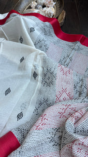 Pure Khadi Cotton Hand Kantha - White Red