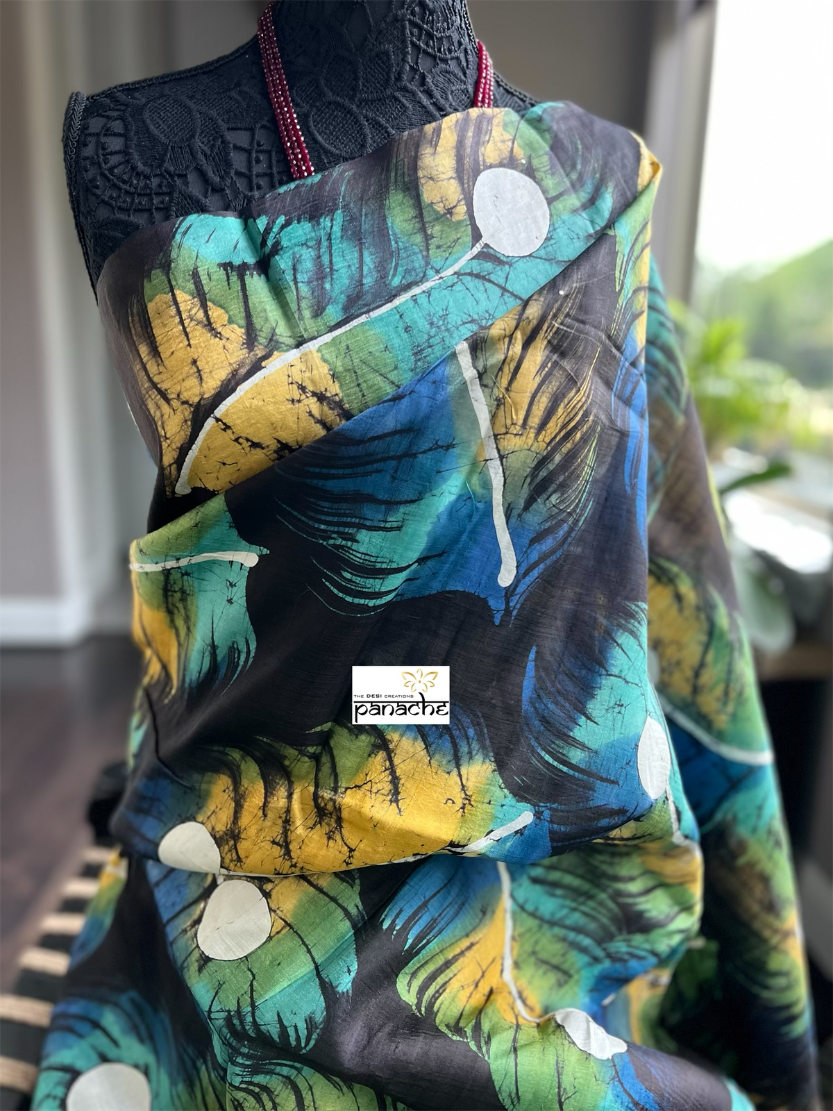 Pure Silk - Hand Batik Black Green