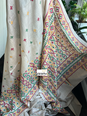 Pure Tussar Silk Gujrati Stitch -  Tussar Color Green Red