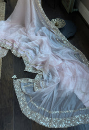 Designer Crushed Chiffon - Baby Pink Sequin Hand Work